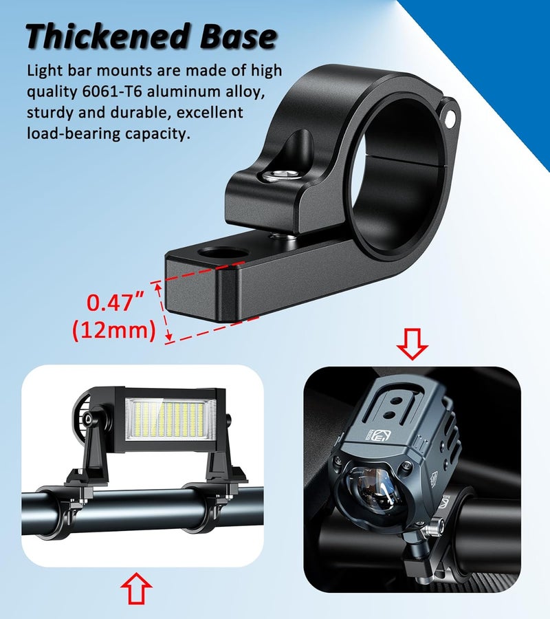 VAZESWIN 2 PCS Light Bar Mounts, Aluminium Alloy LED Light Mounting Brackets, Sturdy Roll Bar Clamps for Motorcycle ATV UTV Truck, Fit for 0.875" / 1" / 1.125" / 1.26" / 1.375" Handlebar Roll Cages - Image 5